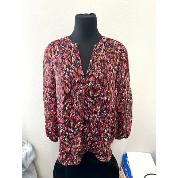 ANTHROPOLOGIE | Sarah Hann Feather Print Semi Sheer Metallic Peasant Blouse | XS - Picture 3 of 8